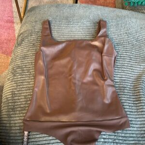 Skims faux leather scoop body suit